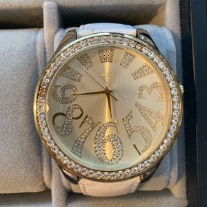 GUESS Big Face Watch with Rhinestone Numbers